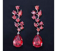 GGYTMQL Color Blanco Rojo Azul Oscuro 5,7 cm de Largo Cascada cúbica Zirconia Pendientes de Boda para Novias