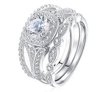 GGYTMQL Conjunto de anillos de moda anillos de compromiso de tres en uno REDED TRES en ONE Rings 925 Silver Ring Cubic Zirconia Cz Promise Eternity Band para mujeres Tamaño 6-10 (8#)