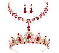 GGYTMQL Conjunto de joyas para novia de boda, tiara de cristal de estrás, collar y pendientes para mujeres