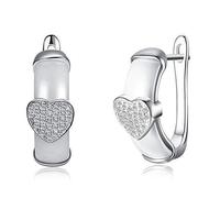 GGYTMQL Corazón Completo Pendientes de circonía cúbica para Mujeres Cerámica Pendimiento Fino Joyería