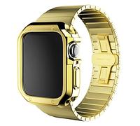 GGYTMQL Correa de Acero Inoxidable+Estuche para Reloj 7 6 SE 5 4 3 2 40 mm 44 mm 38 mm 42 mm Band de la Banda de Metal cubierta/oro/42 mm