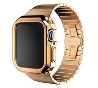 GGYTMQL Correa de Acero Inoxidable+Estuche para Reloj 7 6 SE 5 4 3 2 40 mm 44 mm 38 mm 42 mm Band de la Banda de Metal cubierta/oro/42 mm