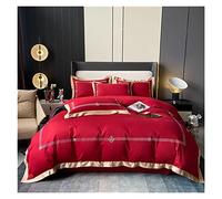 GGYTMQL Cubierta de edredón de edredones Juegos de Cama de algodón Divet de algodón y Conjuntos de sábanas Ajustadas Bordados (Rood Us Queen Ajustado 4pcs) Rey