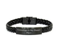 GGYTMQL El tesoro de los entusiastas de la genealogía, brazalete de cuero trenzado con cita 'Genealogía es mi lugar feliz', regalos de la familia para fanáticos de la genealogía, regalos únicos de