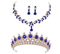 GGYTMQL Elegante juego de joyas de corona de boda, tiara, collar y aretes para novia y dama de honor