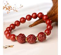 GGYTMQL Feng shui amuleto brazalete zodiacal cinnabar hinchazón encanto de energía brazalete elástica talismán para prosperidad cinabar (color: perro tigre perro, tamaño: 10 mm)
