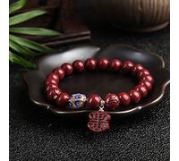 GGYTMQL Feng shui pulsera afortunada de suerte cinnabar ruyi accesorios de borla cloisonne bead tallado brazalete de loto elástico para mujeres cinabar