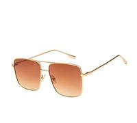 GGYTMQL Gafas de sol cuadriláteras para mujer, con montura grande y sencilla, gafas de sol para mujer, gafas femeninas retro UV400, Gold Double Tea, Talla única