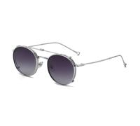 GGYTMQL Gafas de sol redondas polarizadas para hombre, con clip, plegables, Uv400, marco de metal, para conducción masculina, Plata con gris, Talla única