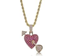 GGYTMQL Gold de 14k sobre S925 Cupido's Arrow a través del Colgante del corazón, Collar de rubí y moissanite, un Presente sincero para Aniversarios o hitos románticos, Día del Padre para papá