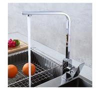 GGYTMQL Grifo cuadrado grifo mate mate/cromado fregadero de cocina caliente y fría grifo de cubierta de montaje de cubierta de montaje giratorio de 360 grados (níquel cepillado)