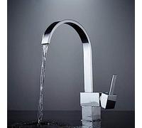 GGYTMQL Grifo de baño de cocina, mando de un solo mango cuadrado cromo giratorio 360 grados de agua mezcladora de agua grifos grifos de fregadero, fácil instalación
