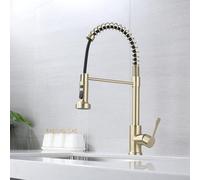 GGYTMQL Grifo de cocina con pulverizador de oro cepillado, arco alto de arco único fregadero de cocina de acero inoxidable de acero inoxidable grifos