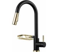 GGYTMQL Grifo de cocina de acero táctil con estante, grifo giratorio de 360 ° de 360 °, grifo caliente fría para el hotel casero-negro (blanco)