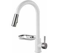 GGYTMQL Grifo de cocina de acero táctil con estante, grifo giratorio de 360 ° de 360 °, grifo caliente fría para el hotel casero-negro (blanco)
