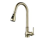 GGYTMQL Grifo de cocina de bronce con pulverizador extraíble y mezclador tropical frío, grifo de grúa de latón antiguo EL9021
