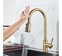 GGYTMQL Grifo de Cocina de Tacto Inteligente, grifos de Sensor de votación Negro, Oro/níquel 360 Gira grúa 2 grifos de batidora de Agua, Negro Mate (Oro Cepillado)