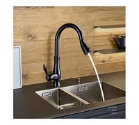GGYTMQL Grifo de cocina de tipo jarrón de latón-Mezclador de fregadero de botón Toque grifos de fregadero de cocina (negro, con el tamaño de la manguera 3-8)