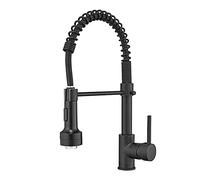 GGYTMQL Grifo de Cocina, Grifo de Cocina Tire hacia Abajo con Spray, Grifo Moderno de Fregadero de Cocina de Primavera con luz LED, Toque de Cocina de una Sola manija, latón, Negro (Negro)