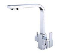 GGYTMQL Grifo de cocina grifo giratorio agua potable latón sólido para mezclador de agua fría y caliente, grifo de filtro de cocina de doble manejo multifuncional, cromado (cepillado)