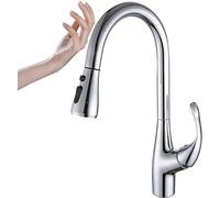 GGYTMQL Grifo de Fregadero de Cocina para Bar de Granja de Barras, extracción de latón Sensor táctil Sensor de Cocina Toque de Agua grúa de mezcladora fría Caliente, Ducha y Columna-Negro (Cromo