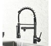 GGYTMQL Grifo de fregadero de cocina para bar de granja de barras, grifos de cocina LED, grifos de mezcladora de cocina negros de latón de primavera, grifos giratorios de agua caliente y fría (negro