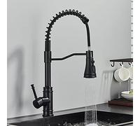 GGYTMQL Grifo de fregadero de cocina para barra de granja comercial, níquel negro saque la cubierta de cocina monte tres modos con espadas de rotación del fregadero de resorte (grifo negro)