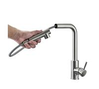 GGYTMQL Grifo de fregadero de cocina pullada mate 2 spray funcional spray spray acero inoxidable de acero inoxidable grifo de mezcladora de cocina caliente y fría (negro mate)