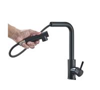 GGYTMQL Grifo de fregadero de cocina pullada mate 2 spray funcional spray spray acero inoxidable de acero inoxidable grifo de mezcladora de cocina caliente y fría (negro mate)