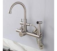 GGYTMQL Grifo de grifo de grifo montado en la pared de cocina tipo 304 acero inoxidable de acero inoxidable fregadero de fregadero de fregado caliente y de holgura fría de palanca de lavandería que