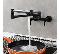 GGYTMQL Grifo de relleno de olla para el toque de batidora de agua fría caliente, montaje de pared de cocina plegable fregadero de restaurante comercial 3 manijas de 2 agujeros de dos agujeros con