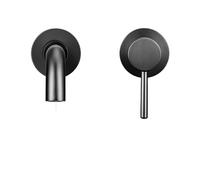 GGYTMQL Grifo mate de cuenca de montaje en pared negra con mango único para el lavabo de baño construcción de latón de agua caliente y fría batidora de oro rosa blanca acabado de gunmetal