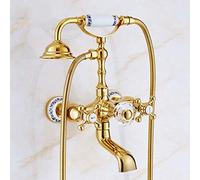 GGYTMQL Grifos de bañera de la bañera de la batería de Oro de Lujo Golpe de marrón del Grifo del Grifo de la Pared de la Pared de la Pared del Cabezal de Ducha de la Ducha de la Ducha, Dorado A