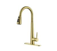GGYTMQL Grifos de cocina dorados con pulverizador, grifo de fregadero de cocina con pulverizador de extracción, resistente a las huellas digitales, montaje en cubierta de un solo orificio, grifo de
