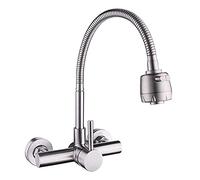GGYTMQL Grifos de mezcladores de fregadero de Zedaro, grifo de giro de cocina, acero inoxidable de suss en la pared Heat Cold Tube Fregadero de tubo universal Tapas de doble agujero Horizontal Tapón