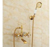 GGYTMQL Grifos dorados para bañera de agua caliente y fría, grifo mezclador de baño antiguo, simple, triple ducha, todo cobre estilo retro, C (B)