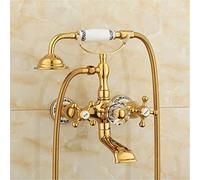 GGYTMQL Grifos dorados para bañera de agua caliente y fría, grifo mezclador de baño antiguo, simple, triple, estilo retro, de cobre, C (F)