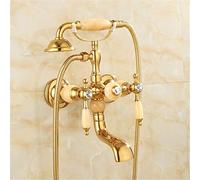 GGYTMQL Grifos dorados para bañera de agua caliente y fría, grifo mezclador de baño antiguo, simple, triple ducha, todo cobre estilo retro, C (C)