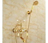 GGYTMQL Grifos dorados para bañera de agua caliente y fría, grifo mezclador de baño antiguo, simple, triple ducha, todo cobre estilo retro, C (O)