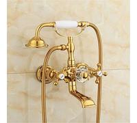 GGYTMQL Grifos dorados para bañera de agua caliente y fría, grifo mezclador de baño antiguo, simple, triple, estilo retro, de cobre, C (D)