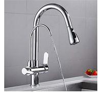 GGYTMQL Grifos generalizados, purificador de 3 vías, grifo de cocina, extracción de doble manija de arco de alto arco, fregadero de agua potable, grifo giratorio 360 grúa filtrada giratoria para la