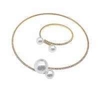 GGYTMQL Juego de 2 pulseras de perlas y mangas de cuello para mujer, pulsera de novia, elegante joya a mano