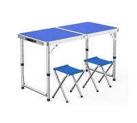 GGYTMQL Juego de 3 taburetes de aire y mesa de picnic plegables portátiles para camping, mesa de jardín ajustable con tela Oxford, taburete de césped para jardín al aire libre