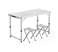 GGYTMQL Juego de 3 taburetes de aire y mesa de picnic plegables portátiles para camping, mesa de jardín ajustable con tela Oxford, taburete de césped para jardín al aire libre