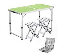 GGYTMQL Juego de 3 taburetes plegables de piel de camping con mesa ajustable en altura plegable, mesa de picnic portátil con 2 taburetes para barbacoas y fiestas en el jardín