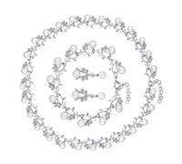 GGYTMQL Juego de collar y pendientes de perlas con diamantes de imitación, joyería clásica para novia, boda, fiesta, ocasiones especiales