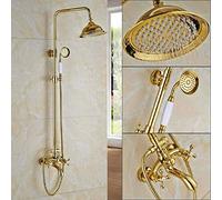 GGYTMQL Juego de ducha con sistema de ducha dorado, grifo de una sola manija, ducha de lluvia de 8 pulgadas con ducha de mano, sistema de ducha de baño, grifo dorado A