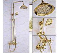 GGYTMQL Juego de ducha con sistema de ducha dorado, grifo de una sola manija, ducha de lluvia de 8 pulgadas con ducha de mano, sistema de ducha de baño, grifo dorado A