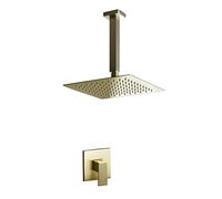 GGYTMQL Juego de grifo de ducha oculto montado en la pared, juego combinado de ducha dorado cepillado con cabezal de ducha de lluvia de cascada, A-12 tum