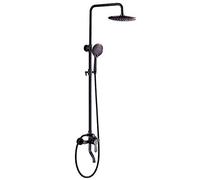 GGYTMQL Juego de grifos de ducha de latón negro para baño, cabezal de ducha redondo, montado en la pared